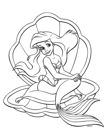 Ariel In A Cockle Shell  Coloring Page